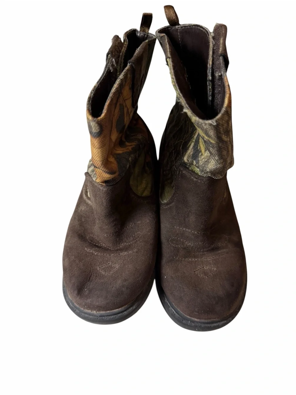 Kids Brown Camo Pull-On Boots with Velcro Sides